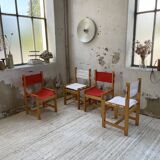 Set of 4 80s colored pine chairs
