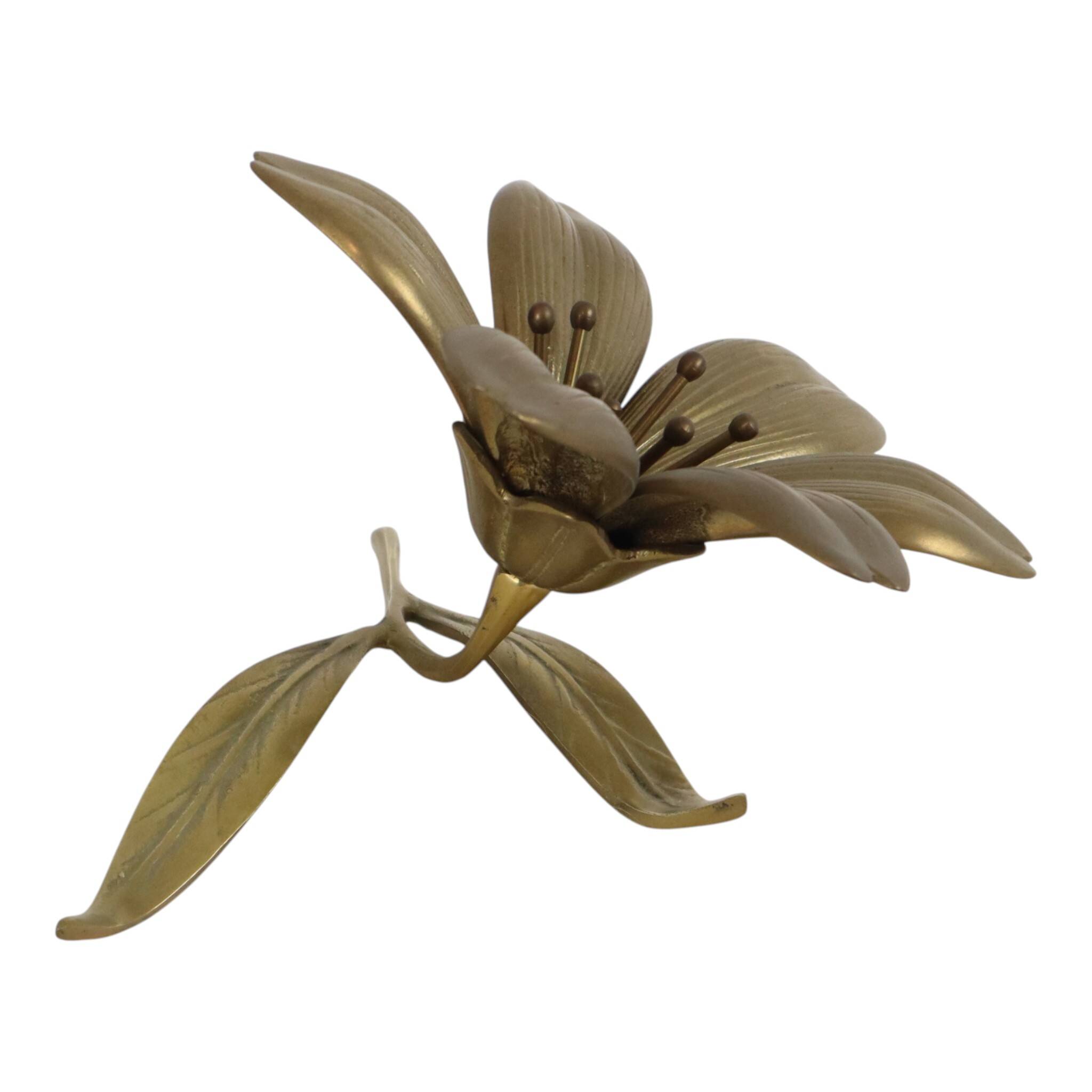 Mid-Century Brass Lily Flower Sculpture Figurine Ashtray