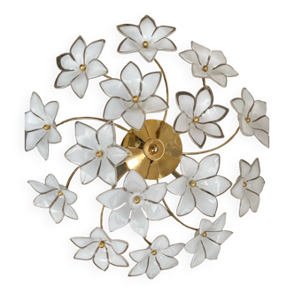 Lustre à fleurs blanche en verre de Murano