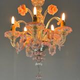 Small venetian chandelier in colorless and pink murano glass 5 arms of light circa 1920