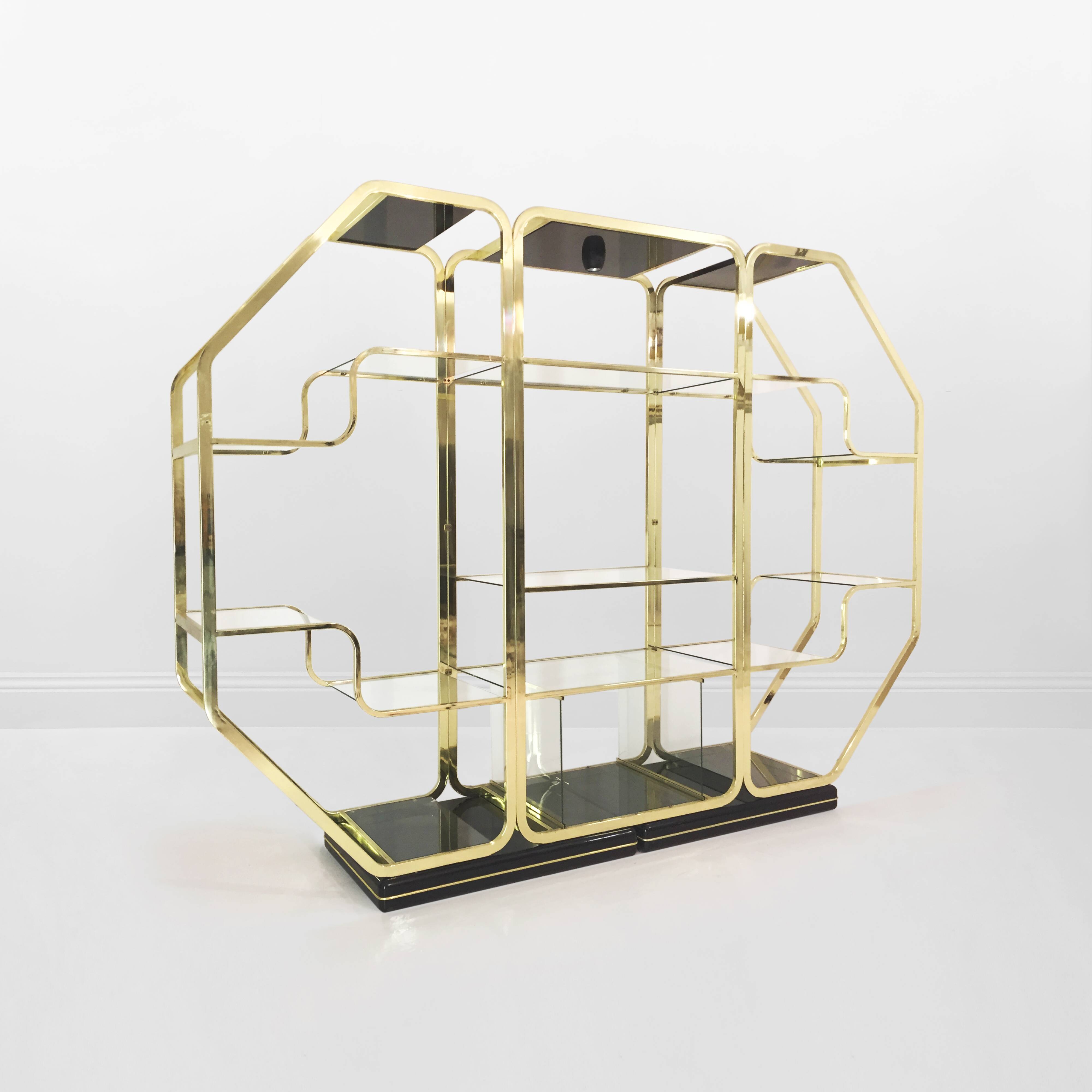 Brass Glass Octagonal Etagere Hollywood Regency 70s Midcentury