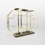 Laiton Verre Octogonal Etagere Hollywood Regency 70s Midcentury