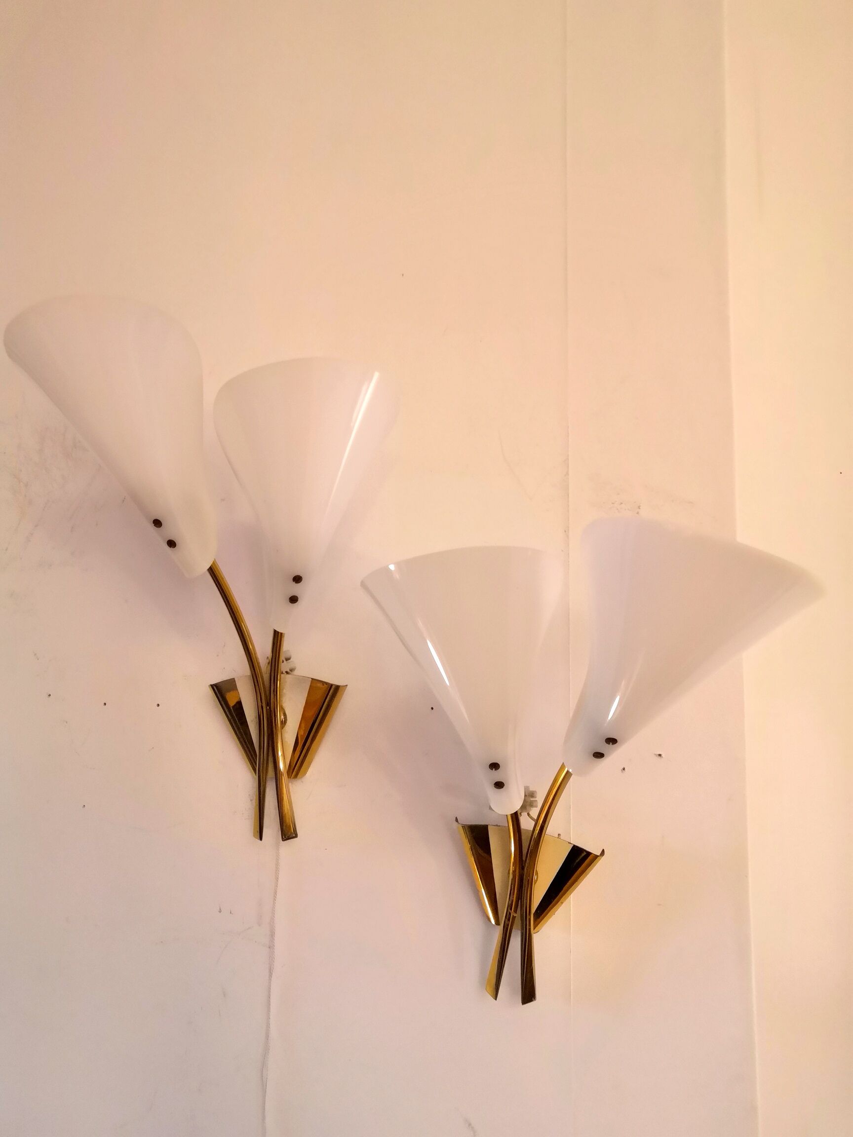 Pair of brass wall lamps design 50s - 60s