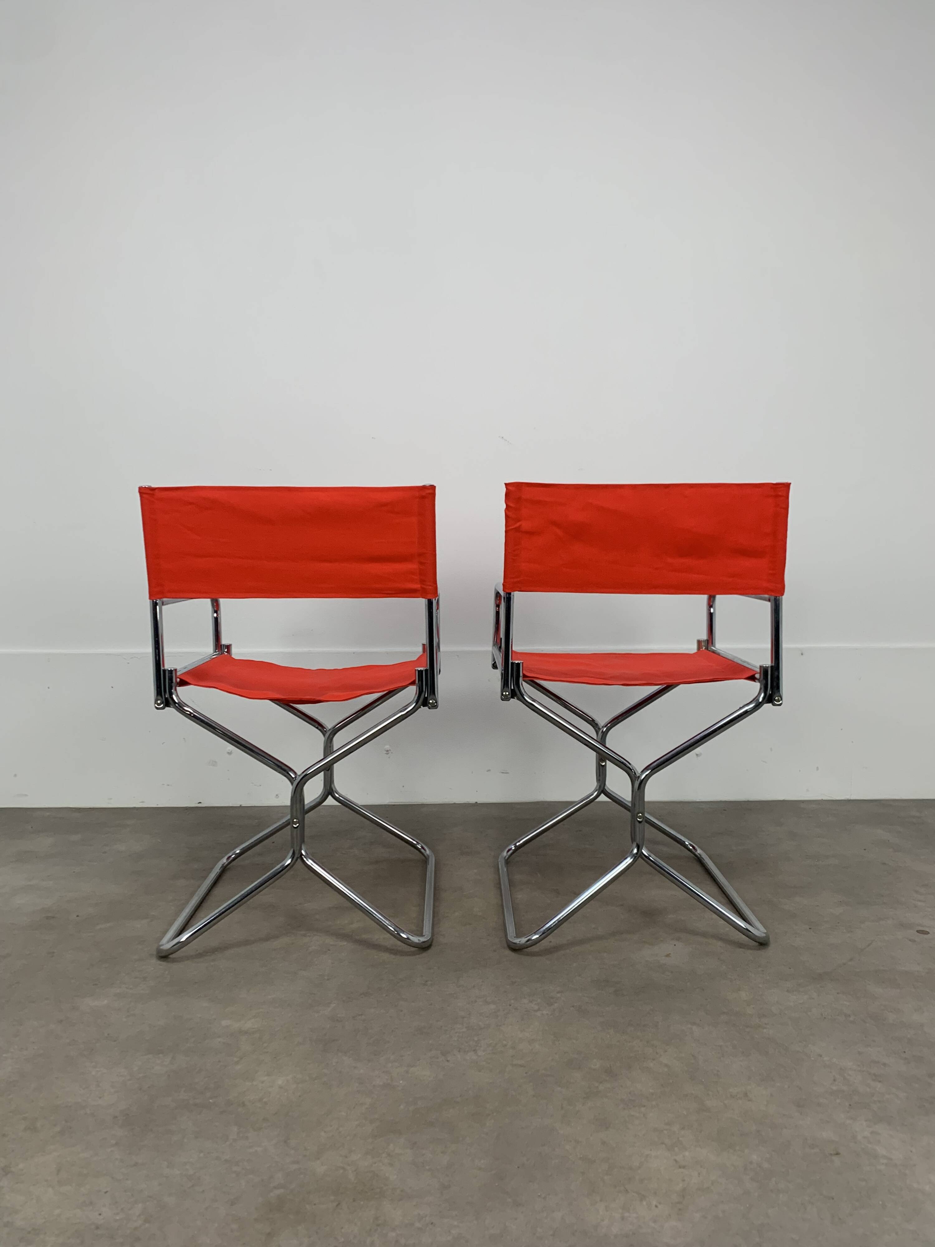 Pair of Lafuma chrome "director" folding chairs