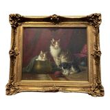 Oil on canvas depicting cats