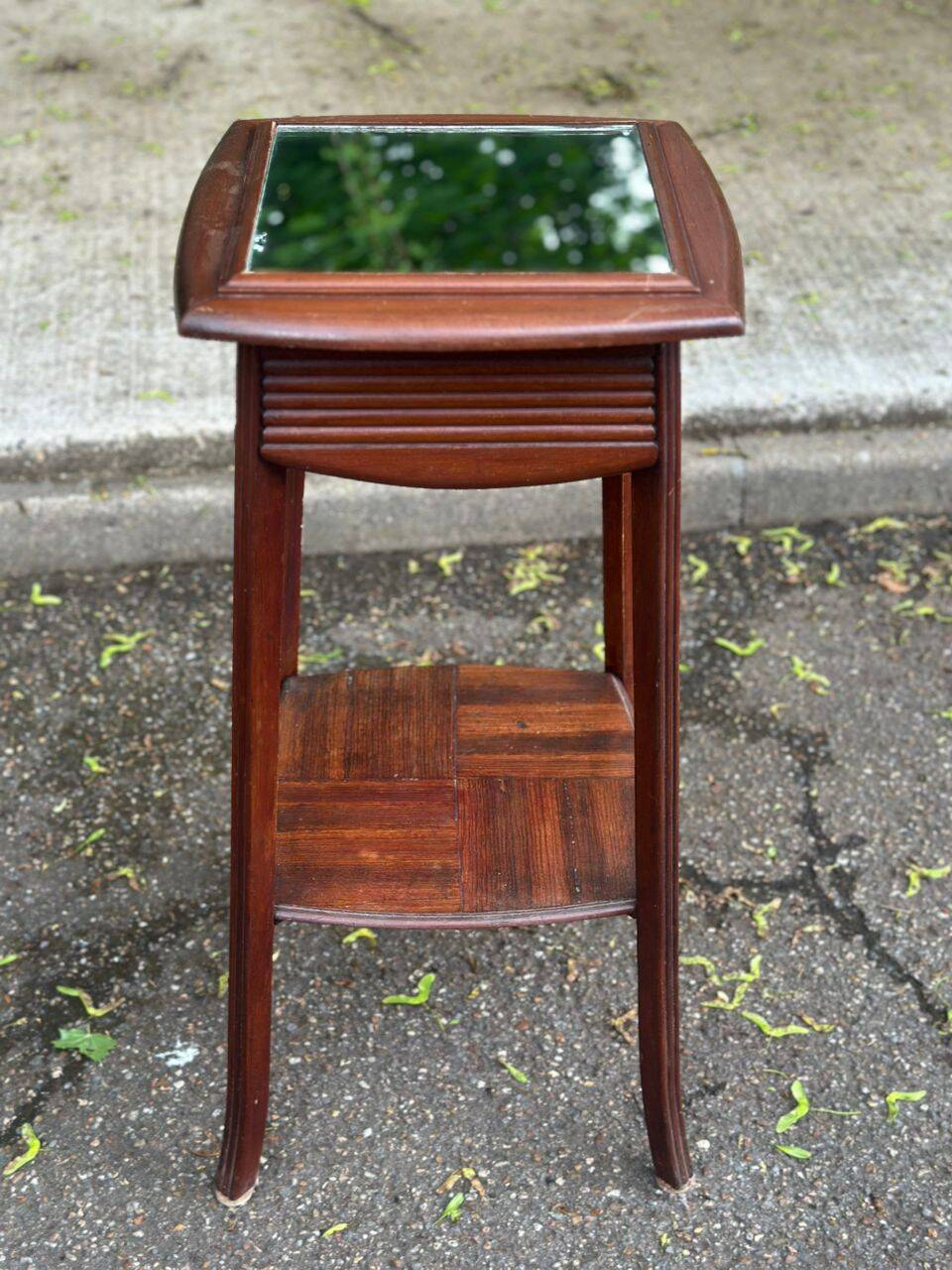 Vintage shelf unit in solid teak wood and mirror