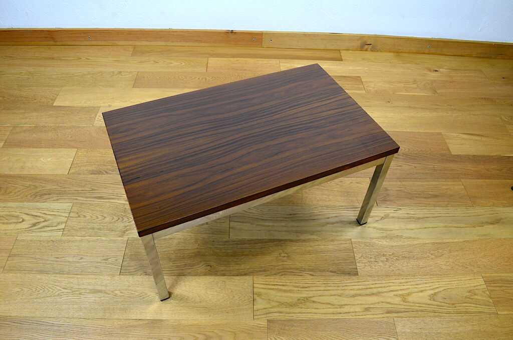 Table basse vintage bois & chrome 1970