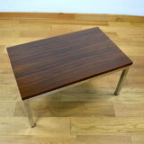 Table basse vintage bois & chrome 1970