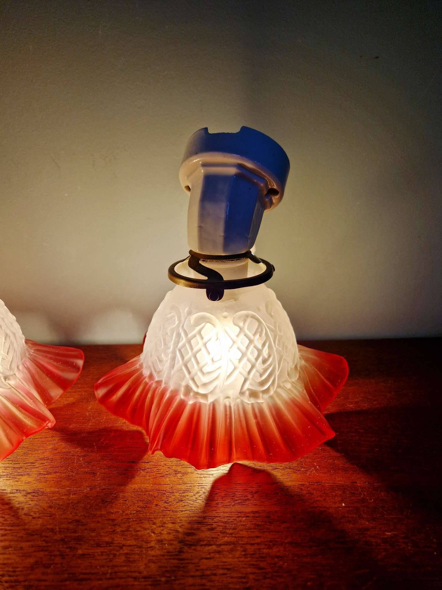 Pair of porcelain and scalloped glass wall sconces, 1920s-30s
