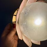 Vintage pink mother-of-pearl wall lamp with frosted glass globe