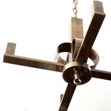 Art Deco period modernist four-light gilt brass pendant light circa 1930