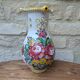 Ancien vase en terre cuite décor bouquet de fleur fait main