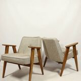 Vintage armchair rustic oak wood herringbone pattern fabric design by Chierowski