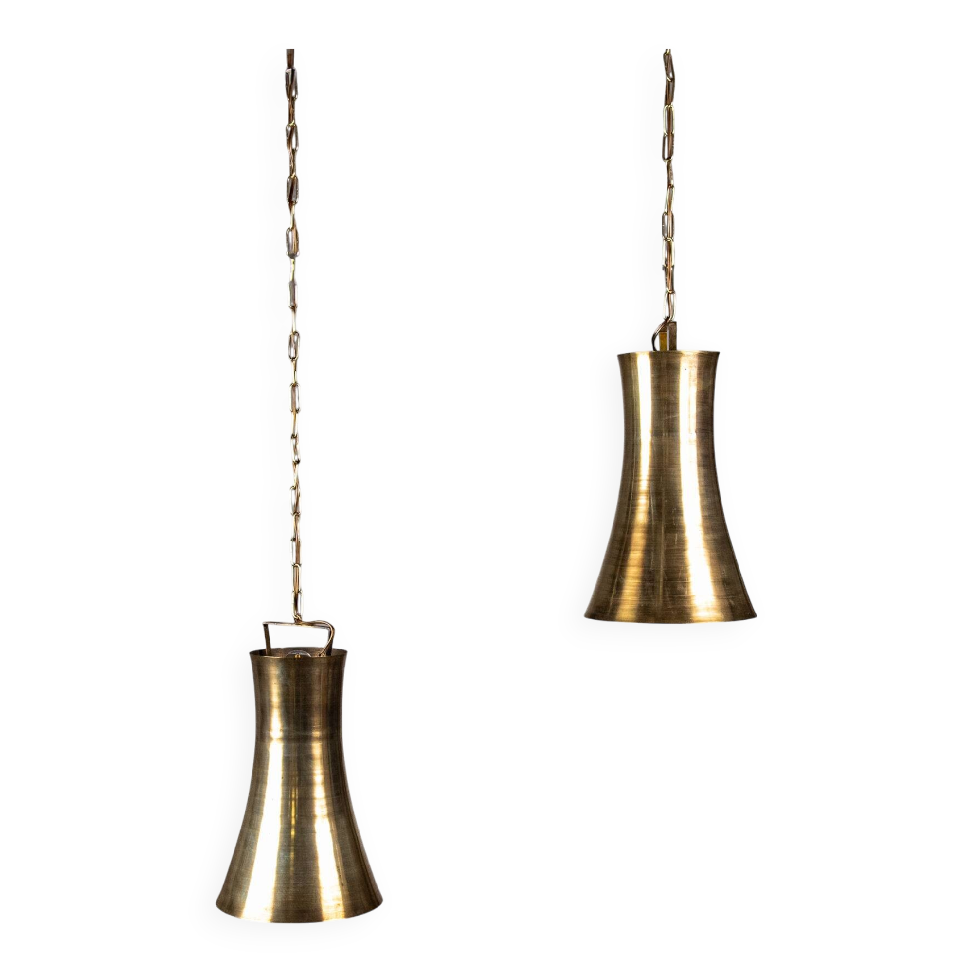 Pair of brass pendants, hourglass shape, 1960s