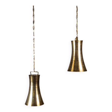 Pair of brass pendants, hourglass shape, 1960s