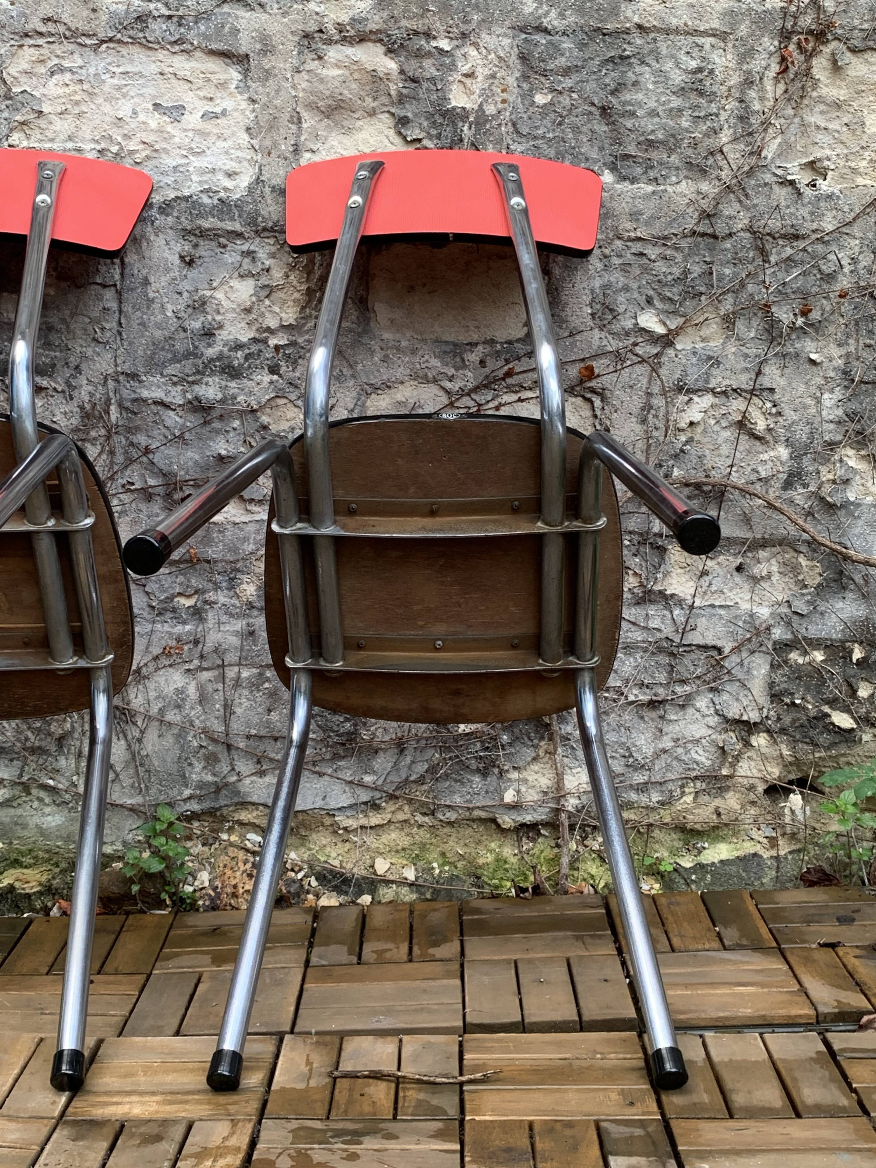 Pair of red Formica chairs Roc 1960