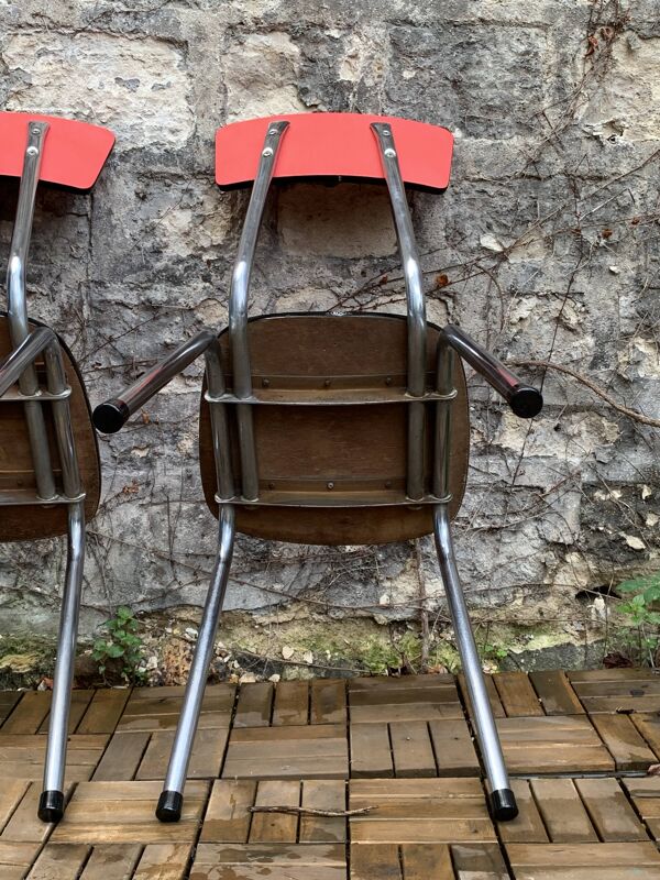 Paire de chaises Formica rouge Roc 1960