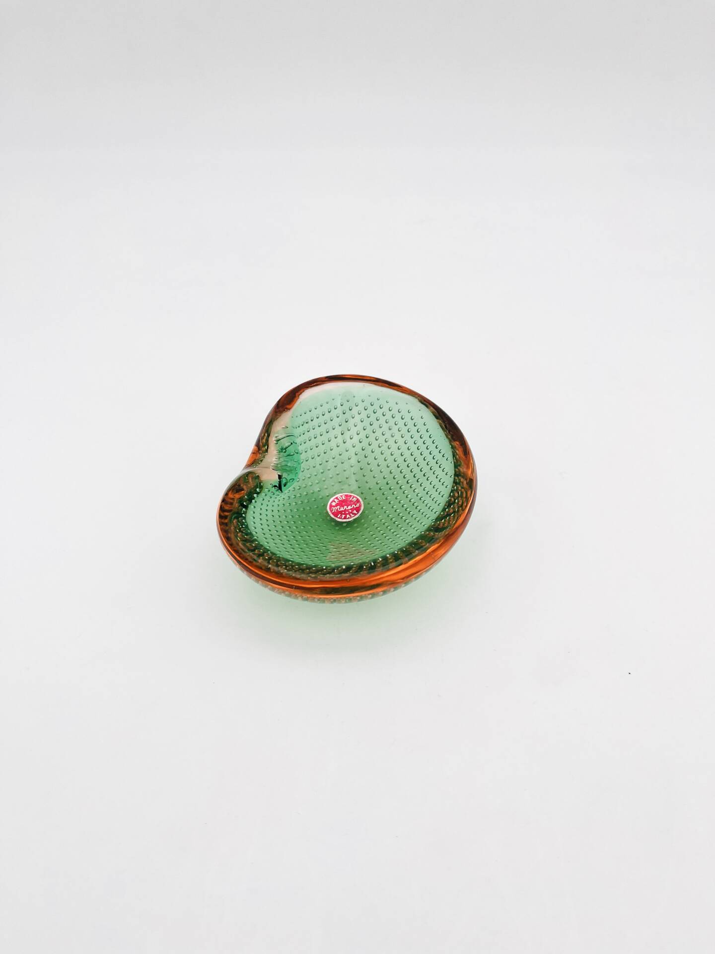 Miniature Vide-Poche Murano Sommerso Bullicante Green Pink Labelled 60s