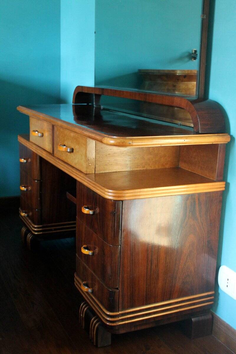 Veneer Rosewood and Maple Vanity with Bakelite Handles