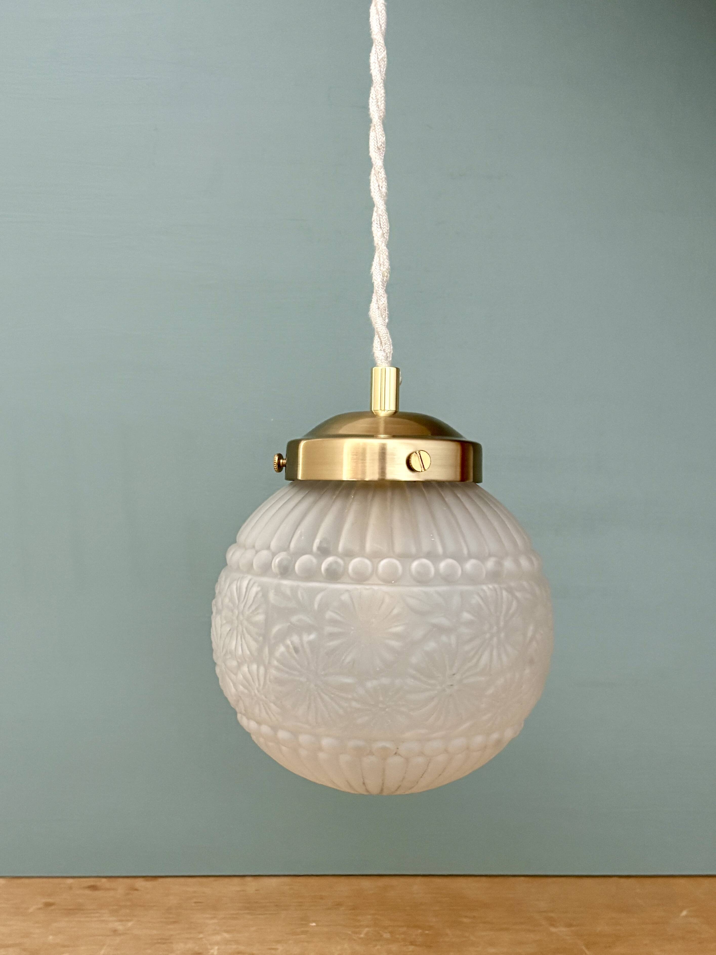 Vintage art deco frosted glass globe pendant light