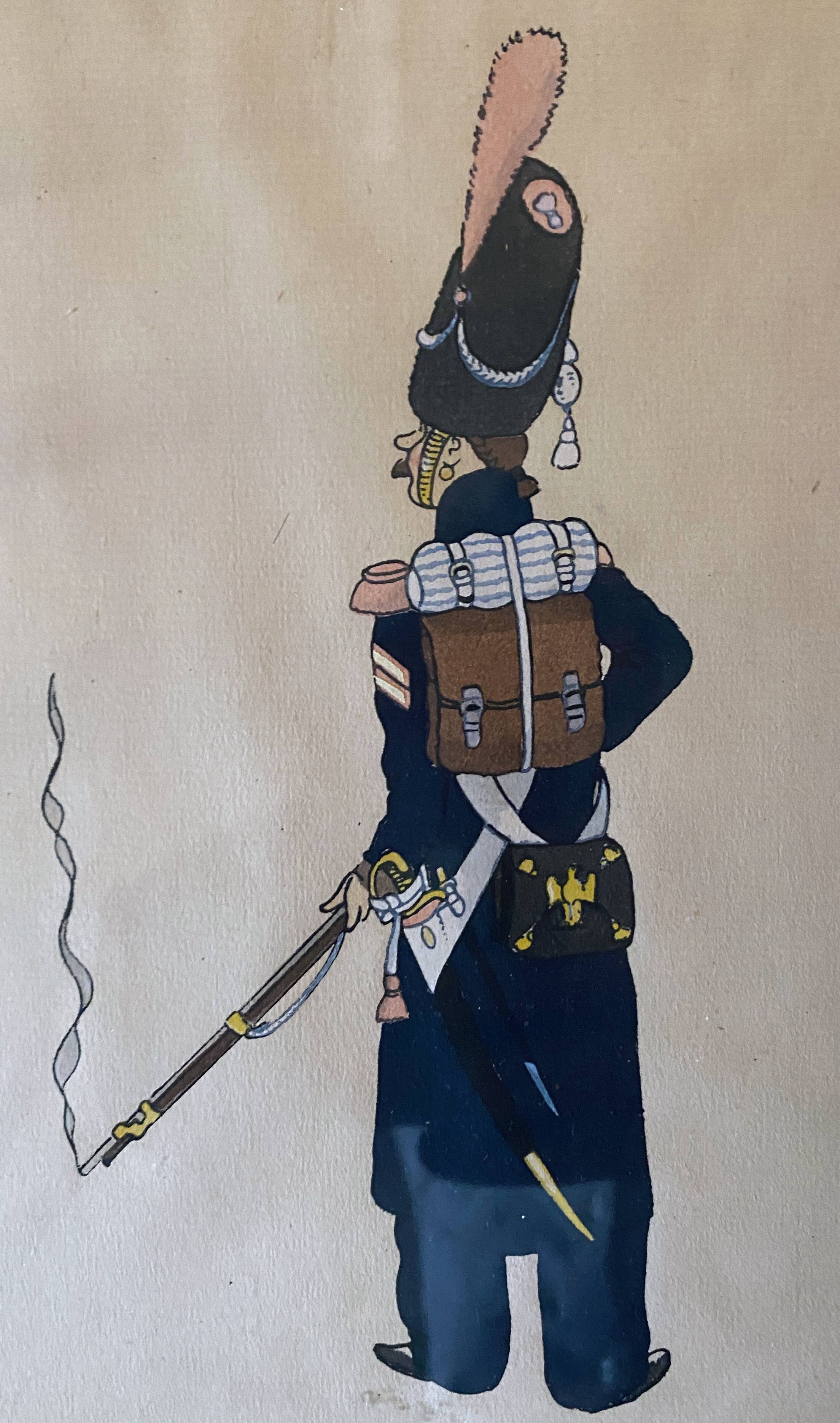 Paintings xix° portraits miltaire gouache uniform on ingres paper (cf. hergé)