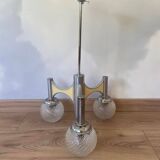 Lustre vintage 3 feux chromé globes verre