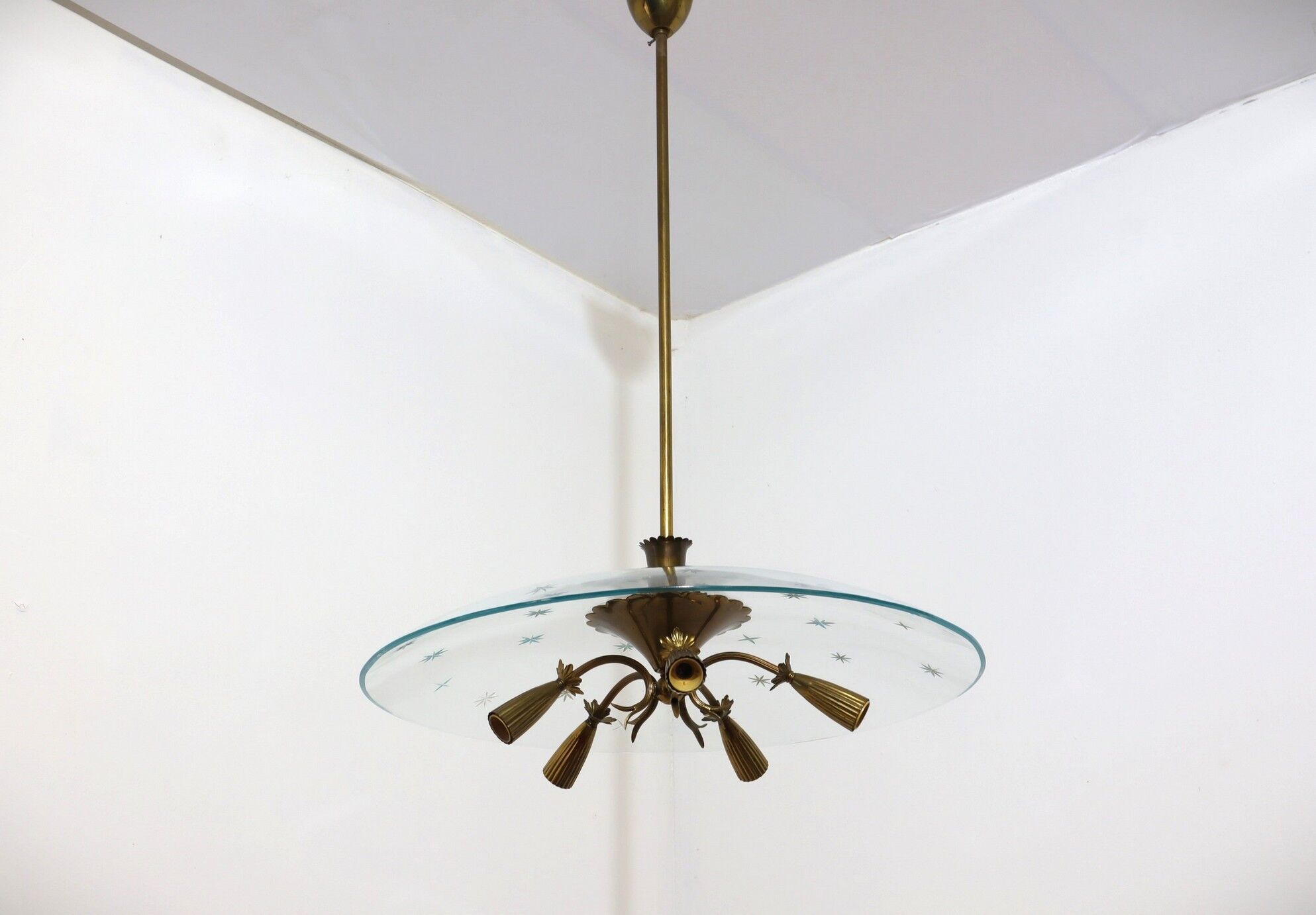 Mid-Century brass and glass chandelier Pietro Chiesa 1940s