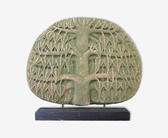 Sculpture arbre en pierre, socle en bois, années 70
