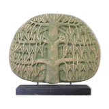 Stone tree sculpture, wooden base, 70s