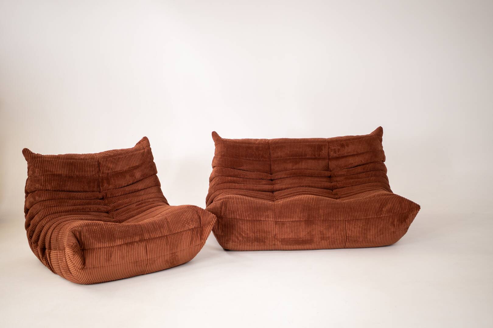 Togo set 2- seater sofa and armchair in brown Corduroy