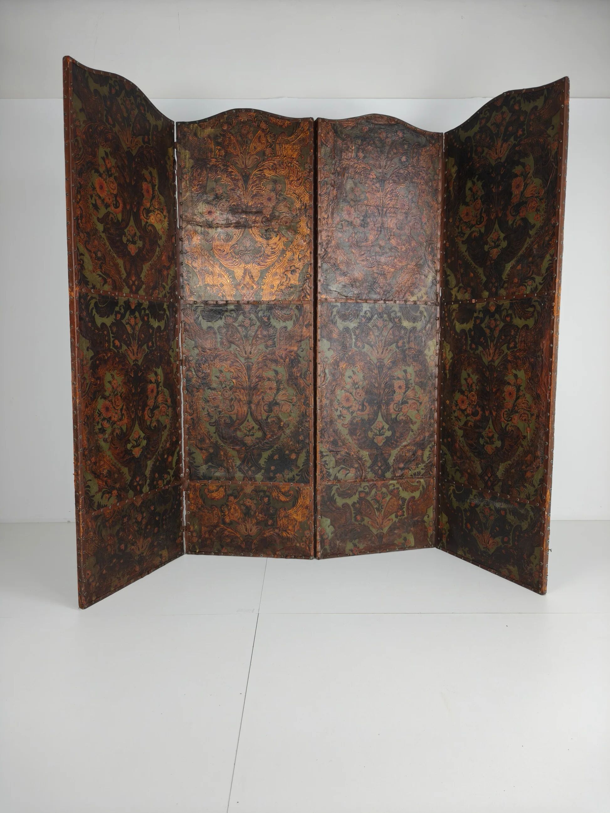 Late 18th-century Belgian embossed leather folding screen – after Daniel Marot