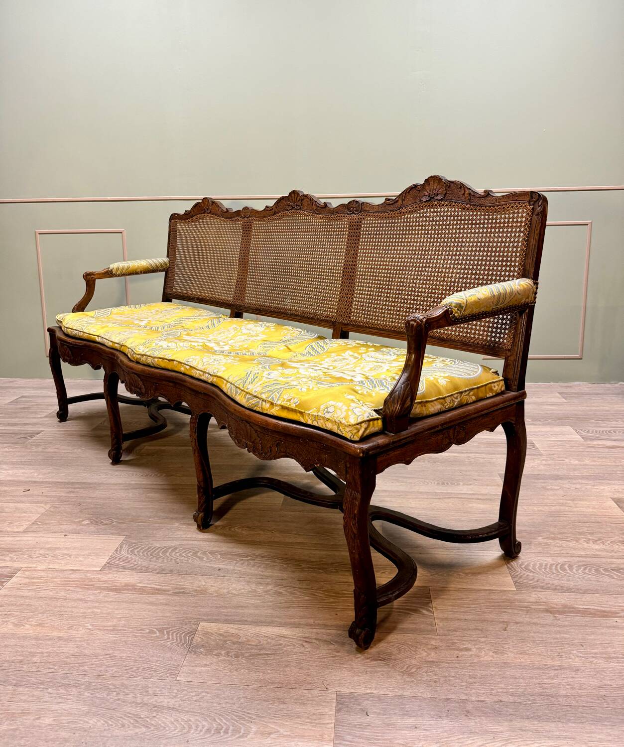 Bench Sofa In Cane Walnut From Regency Period XVIII Eme Century