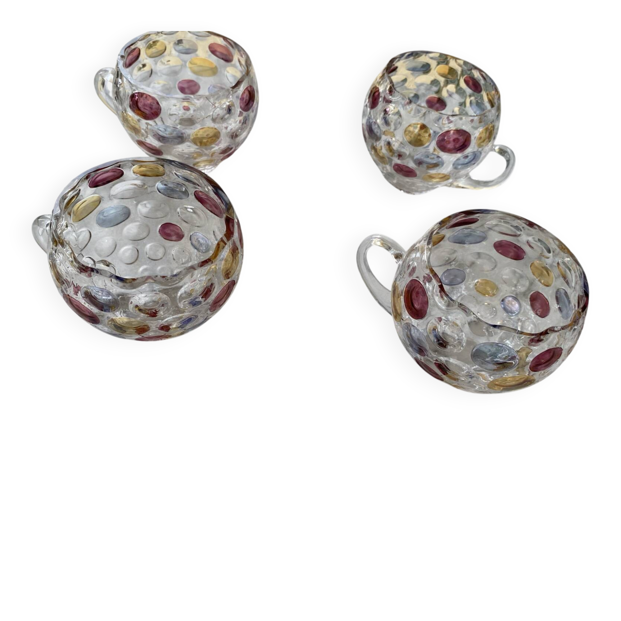 Set of 3 vintage punch cups (+ 1 free) made of blown glass with cabochon.