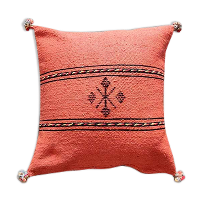 Coussin berbère orange fait main en coton