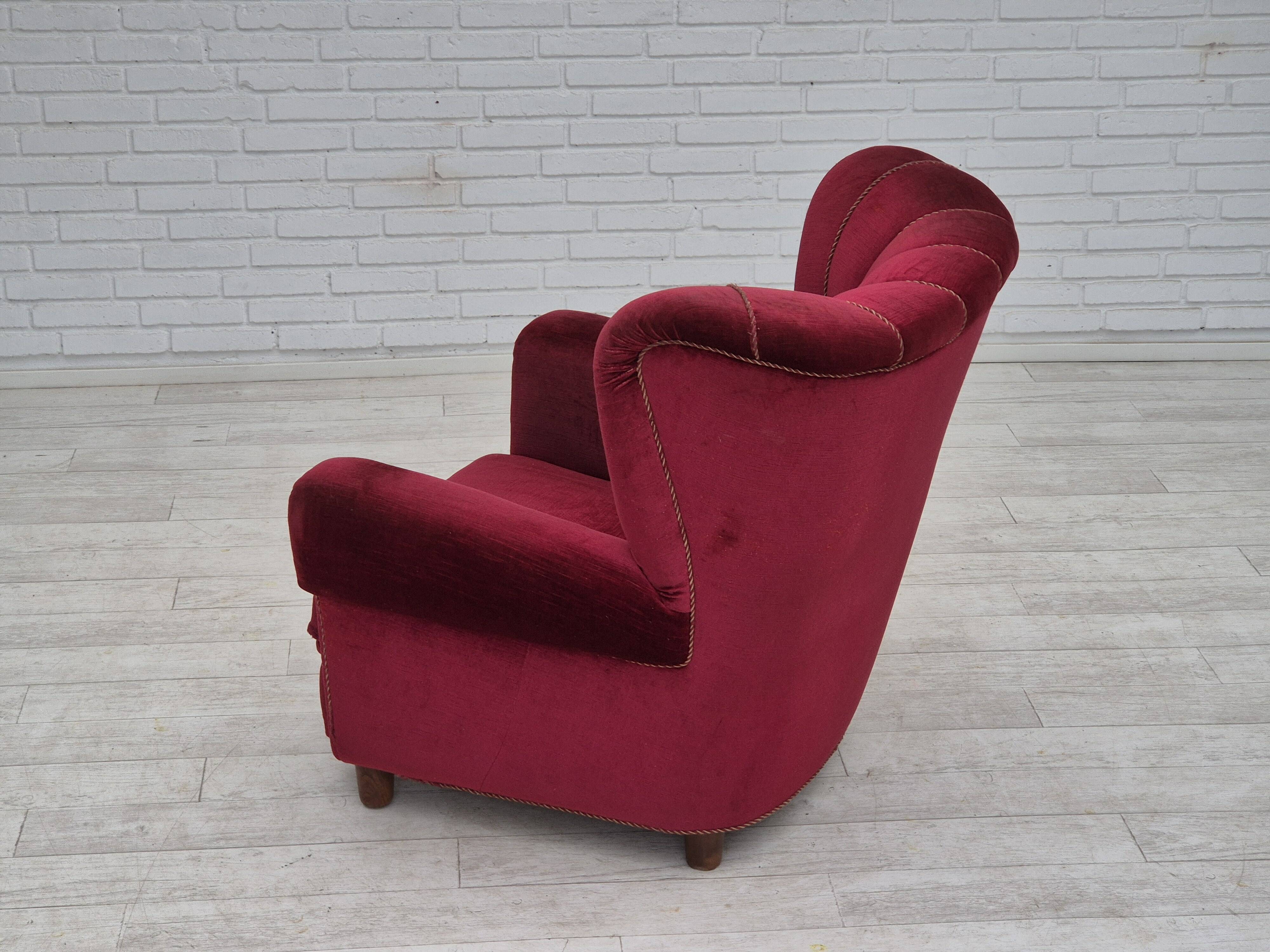 1960s, Danish relax armchair, original condition, red furniture velour.