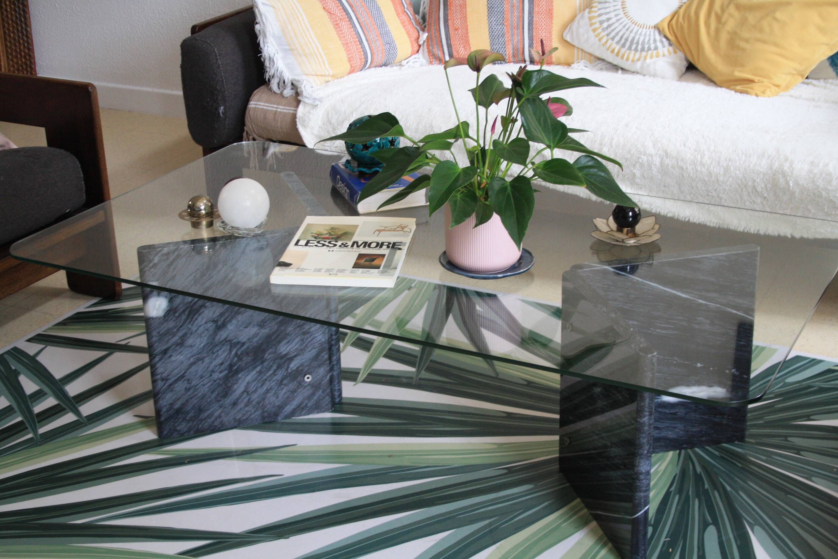 Table basse en marbre et verre Ikea, 1980