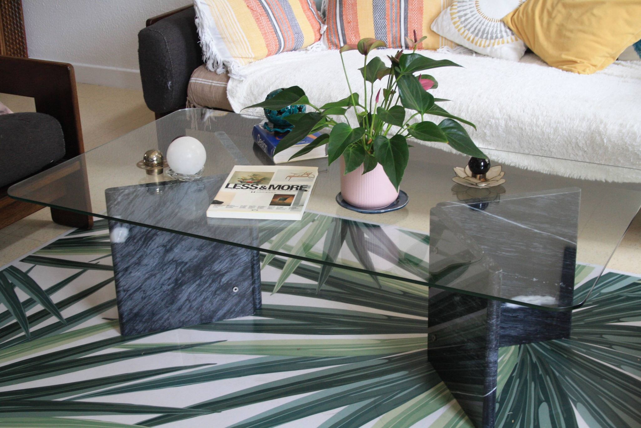 Ikea marble and glass coffee table 1980