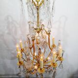 12-light bronze and crystal cage chandelier
