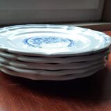 Faience Gien, 5 flat plates, blue rouen model