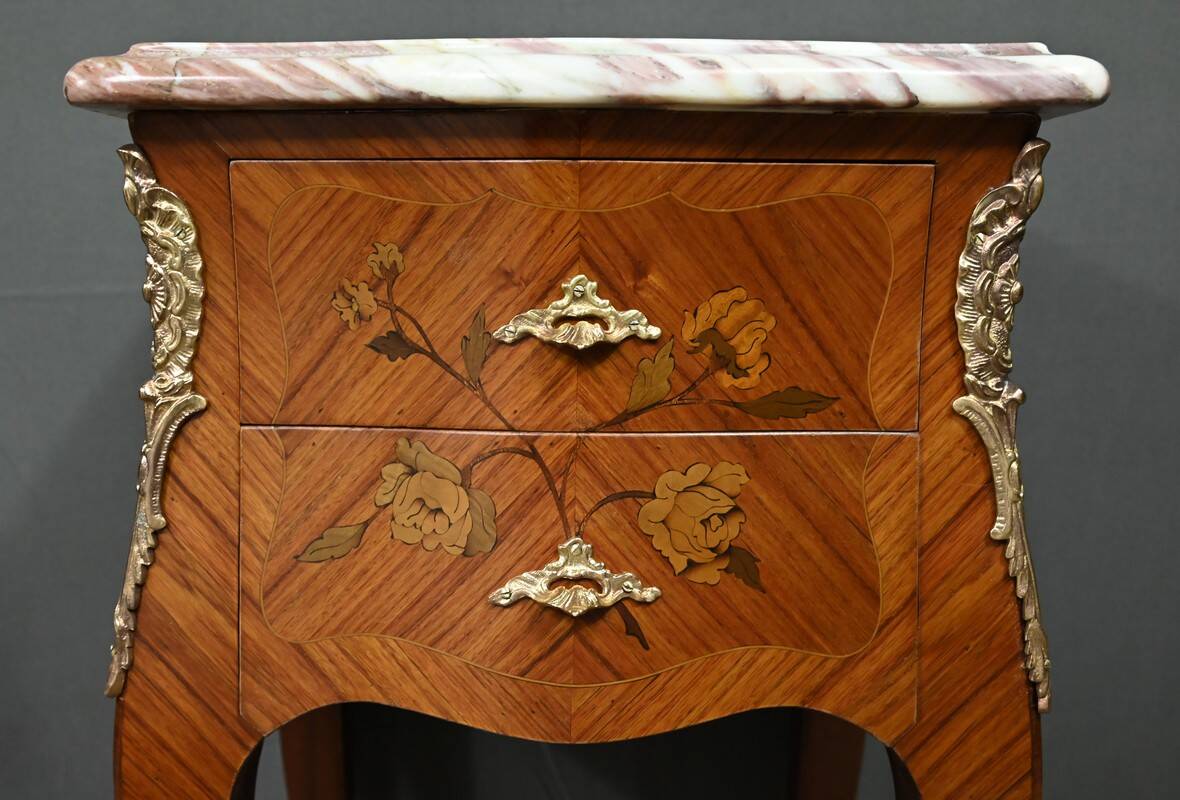 Pair of marquetry bedside tables, Louis XV style – 1960