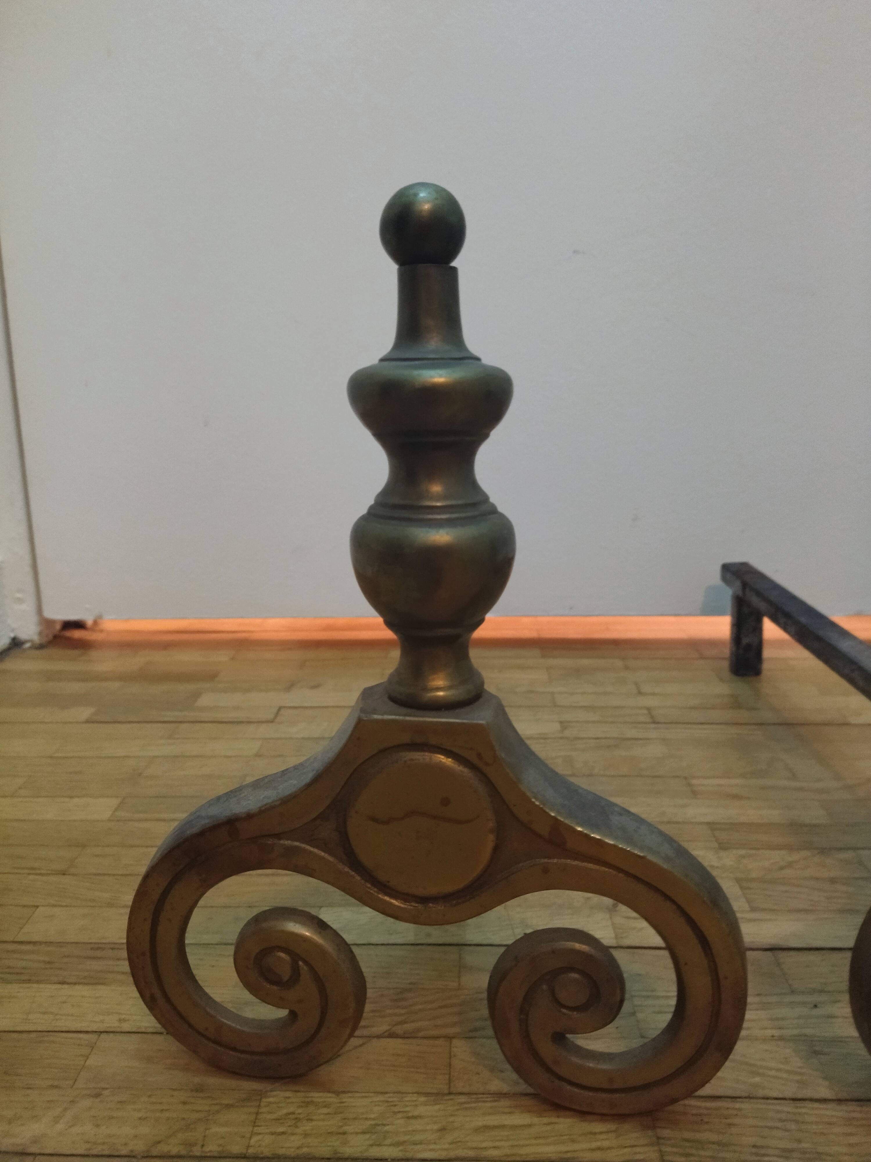 Pair of brass chenets