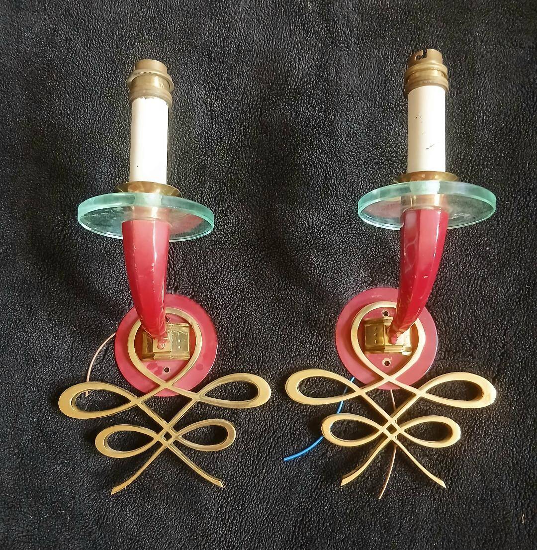 Appliques bronze et verre jules leleu art deco