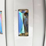 Metal pendant lamp and prism model in white mid-century by Werner Schou for Coronell Elektro, Denmark, 1960s.