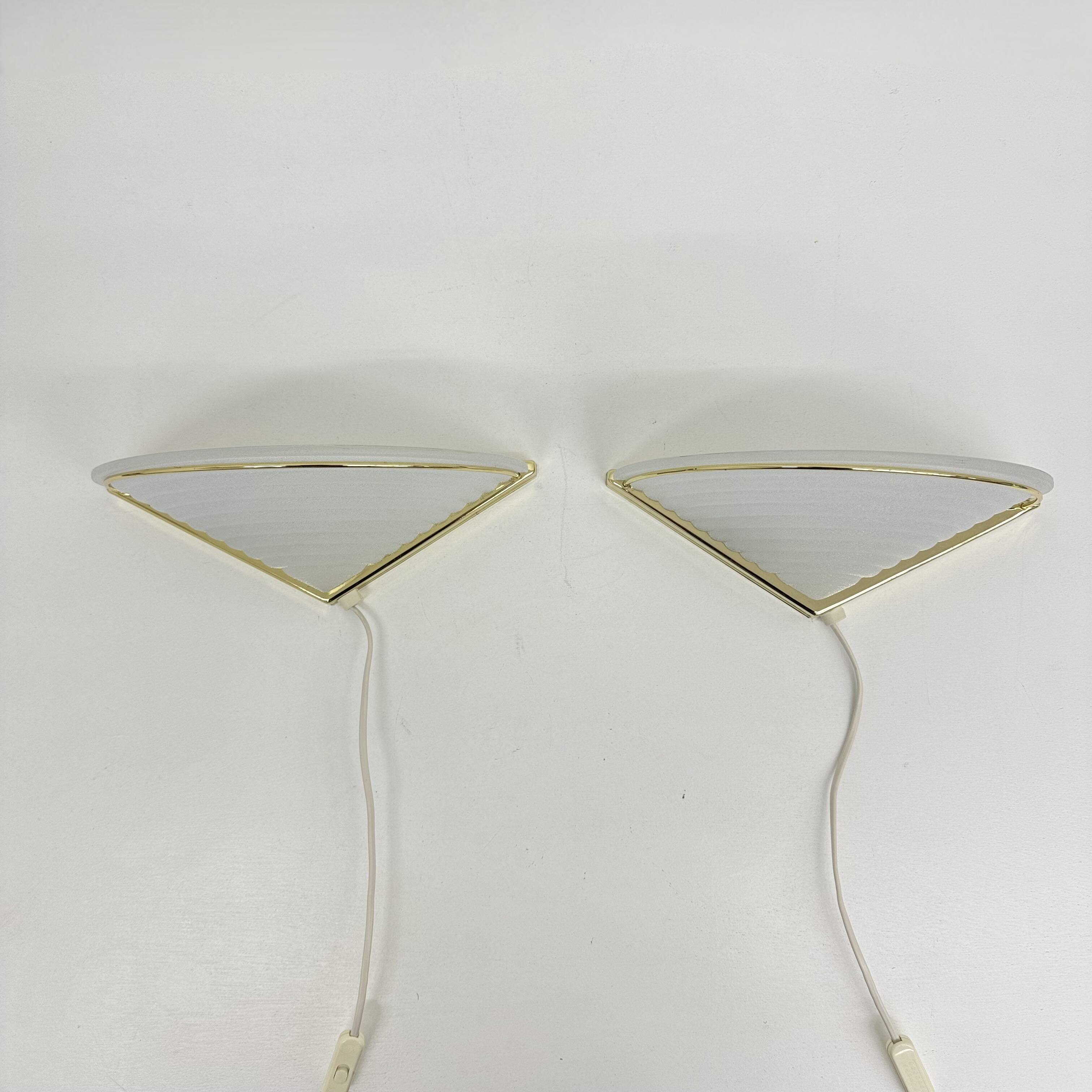 Set of Vintage Glass Wall Lamps with Gold Holder, 1970s