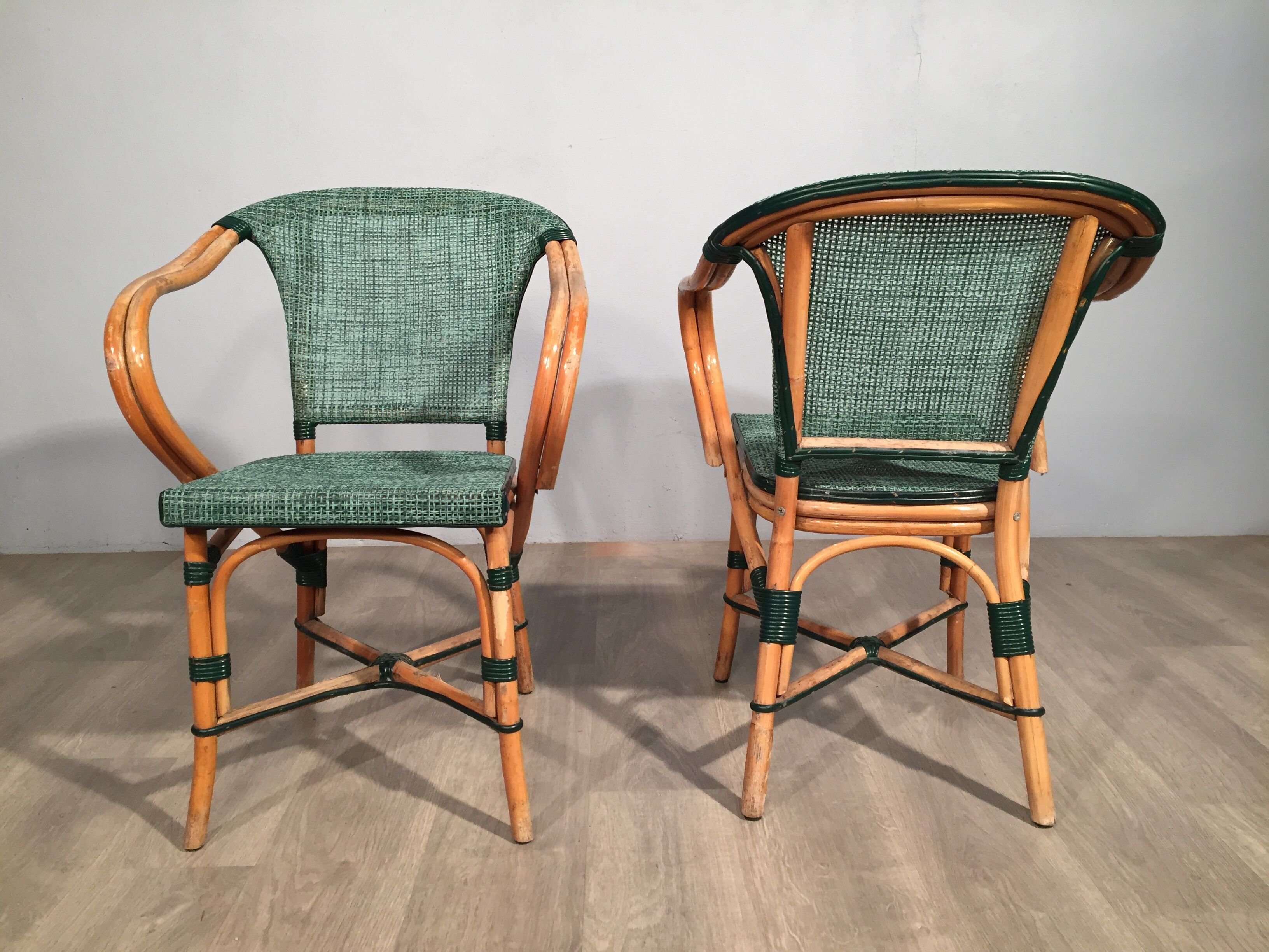 Lot 7 green chairs terrace rattan a 50´s 60´s