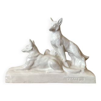 Céramique Art Déco loups ou chiens signée L. François