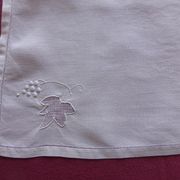 8 old white linen towels embroidered with vine leaves and grape clusters