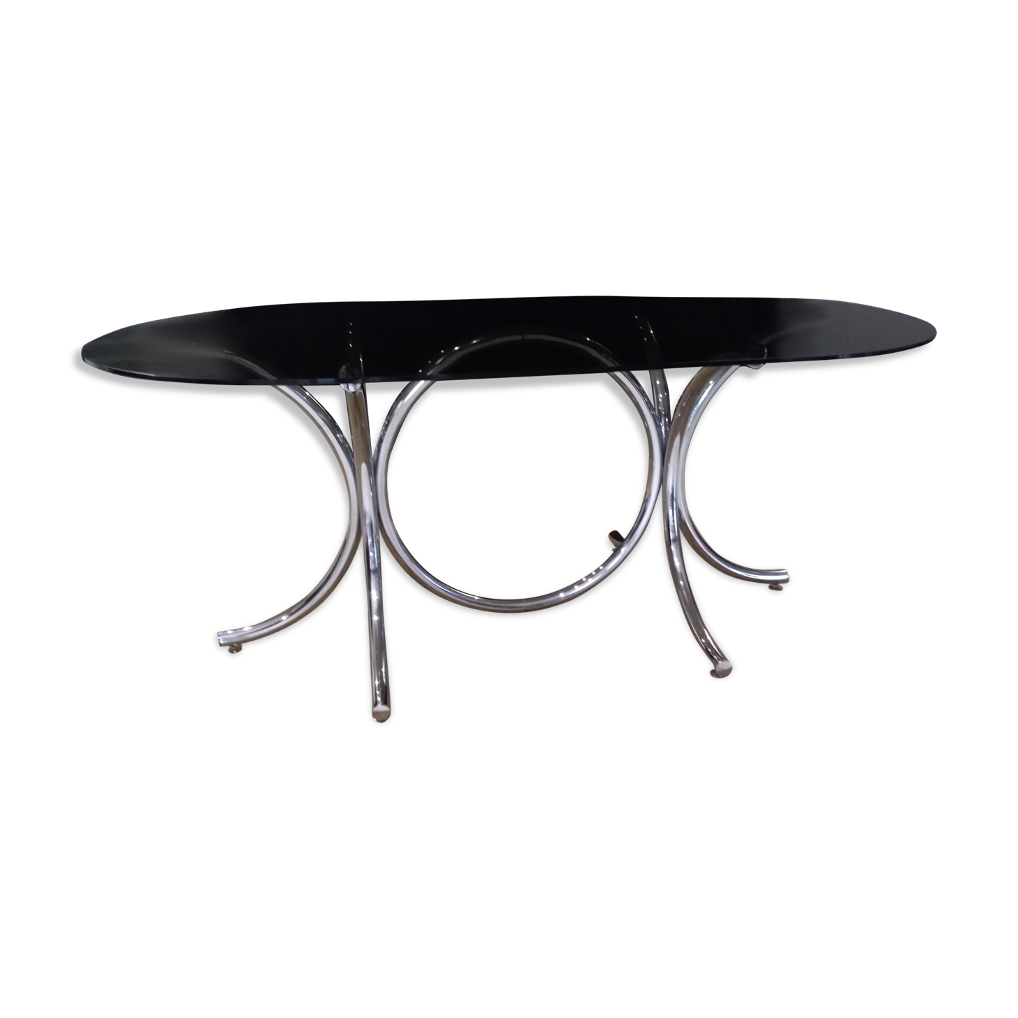 Glass table smoked oval vintage design 1970