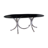 Glass table smoked oval vintage design 1970