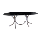 Glass table smoked oval vintage design 1970